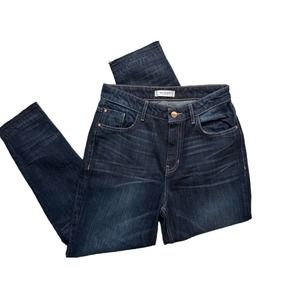 Guess High Waisted Straight Leg Denim Frayed Edge Dark Wash Size 28